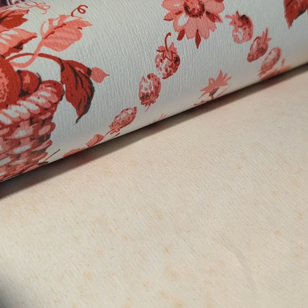 Vintage Antique French Country Floral and Fruit Basket Art Red & Pink Wallpaper
